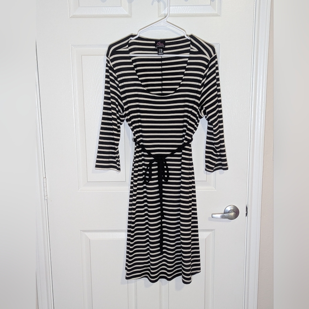 Oh Baby by Motherhood Black & White Striped Tie-Waist Maternity Dress XL